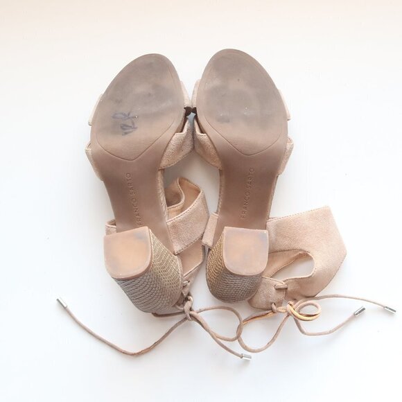Franco Sarto Taupe Suede Strappy Round Open Toe Block Heels / Sandals / Shoes - Picture 6 of 16